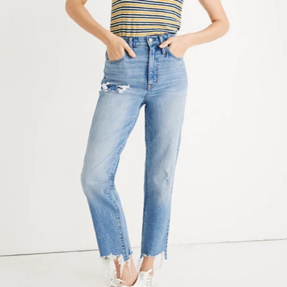 New Madewell Classic Straight Leg Step-Hem High Rise Jeans Size 37